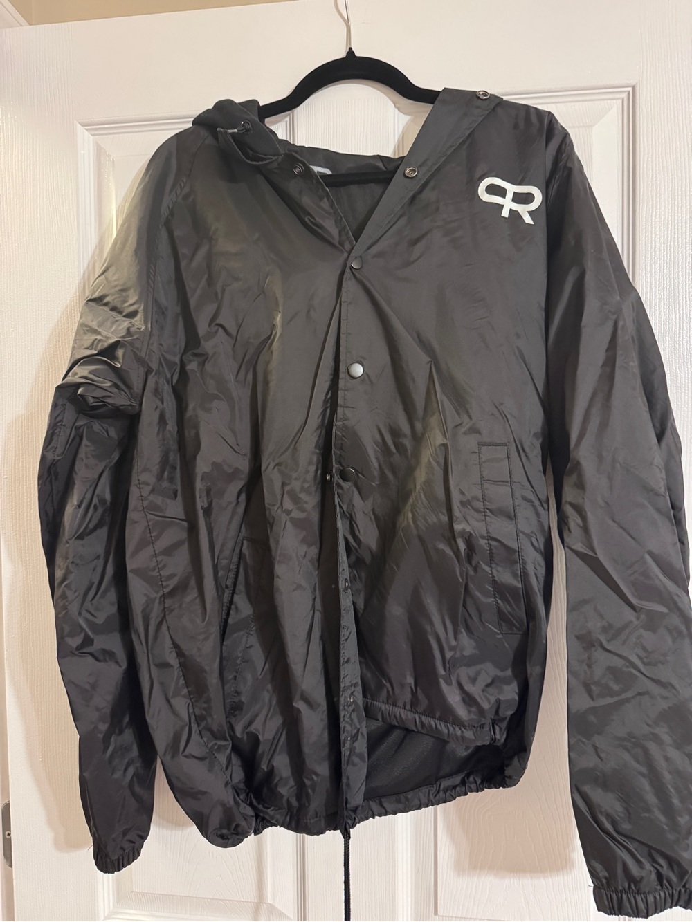 “ PR” Logo Black Hooded Windbreaker Jacket for Men